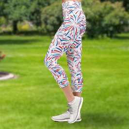 Red White Blue Fireworks Patriotic 4. Juli Capri Leggings