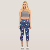 Red White Blue Fireworks Patriotic Pickleball Capri Leggings (Vorderseite)