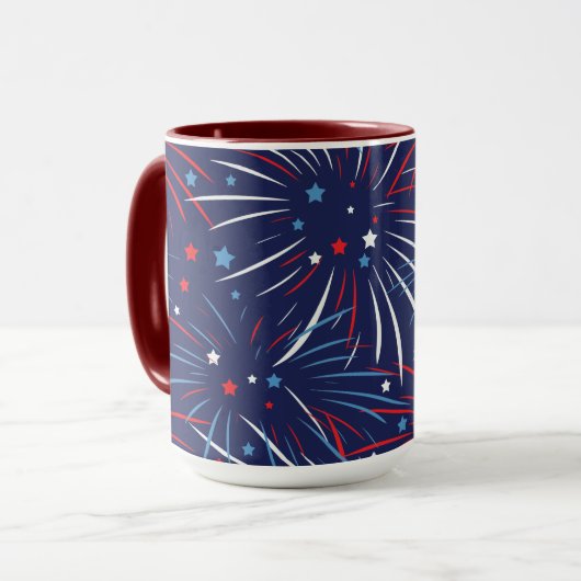 Red White Blue Fireworks Stars Big Big Tasse (Vorderseite Links)