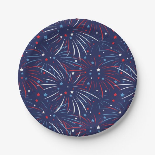 Red White Blue Fireworks Stars Pappteller (Vorderseite)