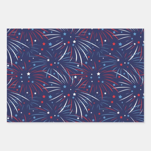 Red White Blue Fireworks Stars Wrapping Paper Geschenkpapier Set (Vorderseite 3)