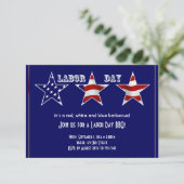 Red White Blue Flag Gemustert Stars Labour Day Einladung (Stehend Vorderseite)
