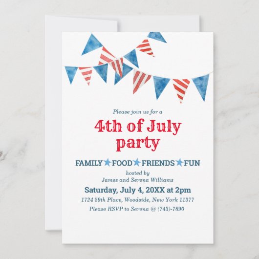 Red White Blue Flags 4. Juli Party Einladung (Vorderseite)