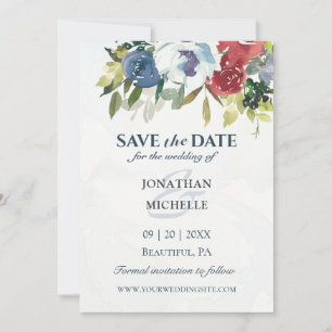 Red White Blue Floral Greenery Watercolor Wedding Save The Date