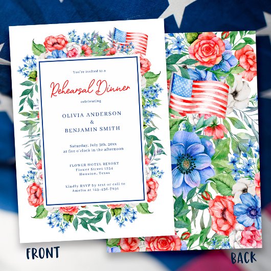 Red White Blue Floral Hochzeitsessen Probe Einladung