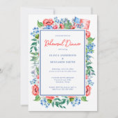 Red White Blue Floral Hochzeitsessen Probe Einladung (Vorderseite)