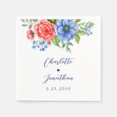 Red White Blue Floral Monogram Patriotic Wedding Serviette (Vorderseite)