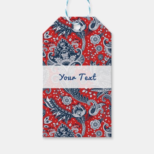 Red White & Blue Floral Paisley Bohemisch Boho Geschenkanhänger (Vorderseite)