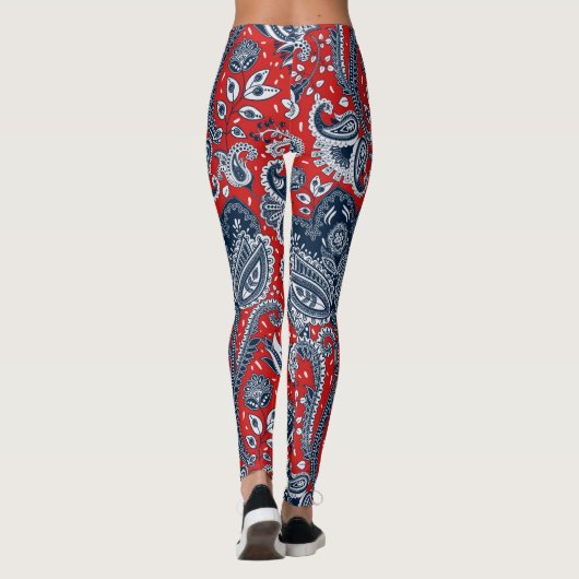 Red White & Blue Floral Paisley Bohemisch Boho Leggings (Rückseite)