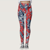 Red White & Blue Floral Paisley Bohemisch Boho Leggings (Vorderseite)