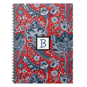 Red White & Blue Floral Paisley Bohemisch Boho Notizblock