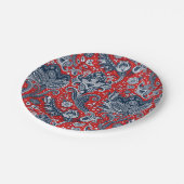 Red White & Blue Floral Paisley Bohemisch Boho Pappteller (Schrägansicht)