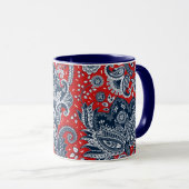 Red White & Blue Floral Paisley Bohemisch Boho Tasse (VorderseiteRechts)