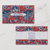 Red White & Blue Floral Paisley Bohemisch Boho Visitenkarte (Vorne/Hinten)
