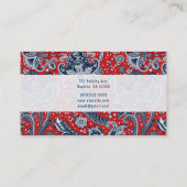 Red White & Blue Floral Paisley Bohemisch Boho Visitenkarte (Rückseite)