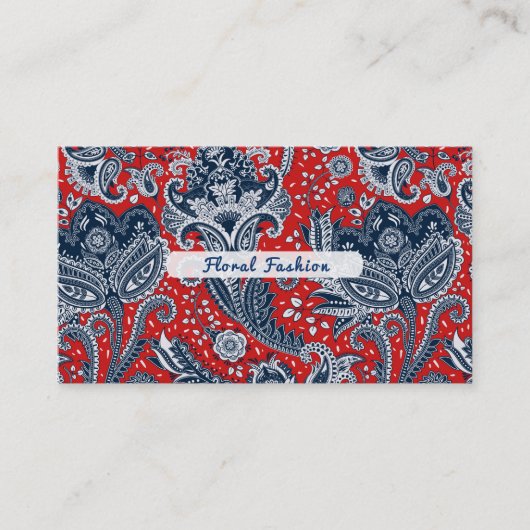 Red White & Blue Floral Paisley Bohemisch Boho Visitenkarte (Vorderseite)