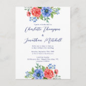 Red White Blue Floral Patriotic Hochzeit Einladung Postkarte (Vorderseite)