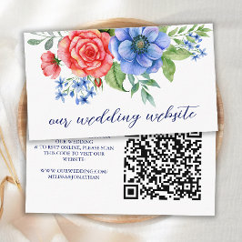 Red White Blue Floral Patriotic Wedding QR Code Begleitkarte