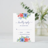 Red White Blue Floral Patriotic Wedding RSVP Einladungspostkarte (Stehend Vorderseite)