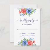 Red White Blue Floral Patriotic Wedding RSVP Karte (Vorderseite)