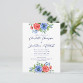Red White Blue Floral Patriotic Wedite Einladung Postkarte (Stehend Vorderseite)