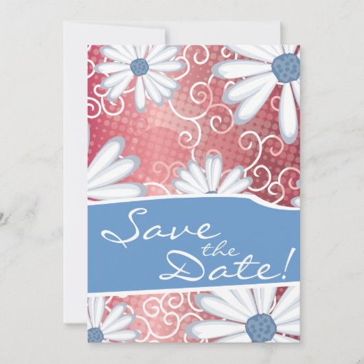 Red White Blue Floral Tribal Daisy Tattoo Muster Save The Date (Vorderseite)