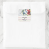 Red White Blue Floral USA Flaggen Aquarellfarben H Quadratischer Aufkleber (Tasche)
