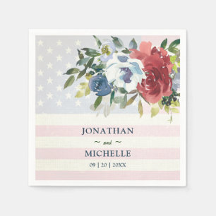 Red White Blue Floral USA Flaggen Aquarellfarben H Serviette