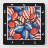 Red White Blue Football  Quadratische Wanduhr (Vorderseite)
