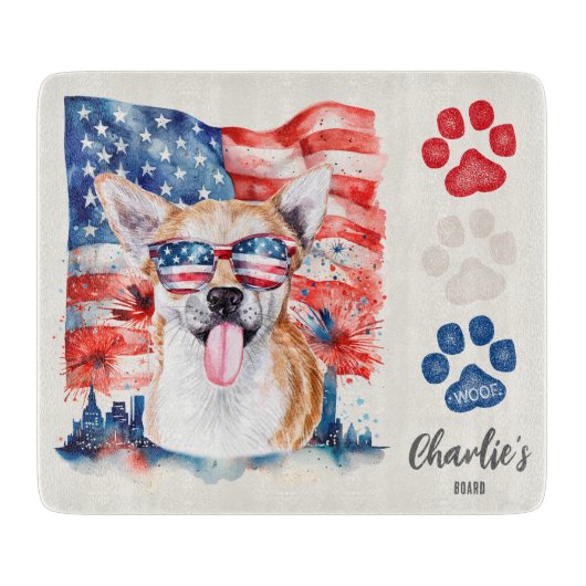 Red White Blue Funny Cool Chihuahua American Flag Schneidebrett (Vorderseite)