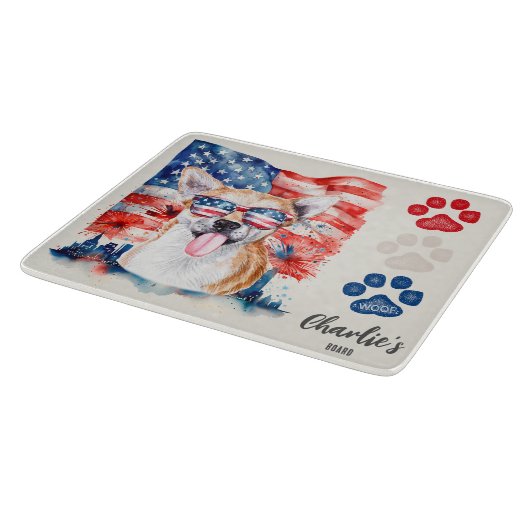Red White Blue Funny Cool Chihuahua American Flag Schneidebrett (Ecke)