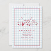 Red White Blue Gingham Couples Brautparty Einladung (Vorderseite)