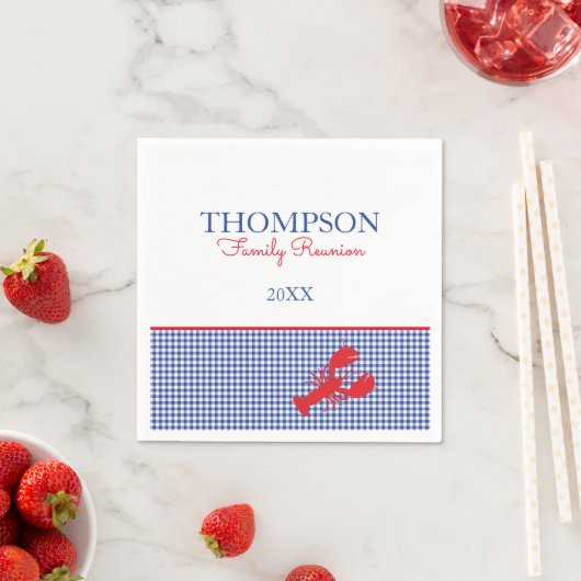 Red White Blue Gingham Preppy Lobster Custom Text Serviette (Beispiel)