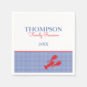Red White Blue Gingham Preppy Lobster Custom Text Serviette