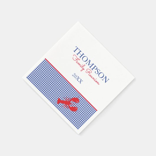 Red White Blue Gingham Preppy Lobster Custom Text Serviette (Ecke)