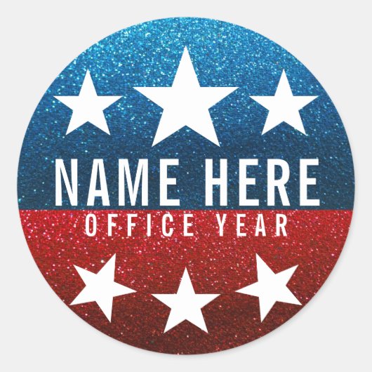 Red White Blue Glitzer American Campaign Template Runder Aufkleber (Vorderseite)
