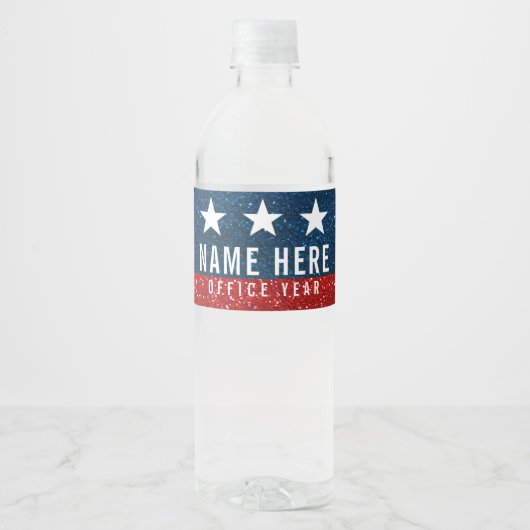 Red White Blue Glitzer American Campaign Template Wasserflaschenetikett (Vorderseite)