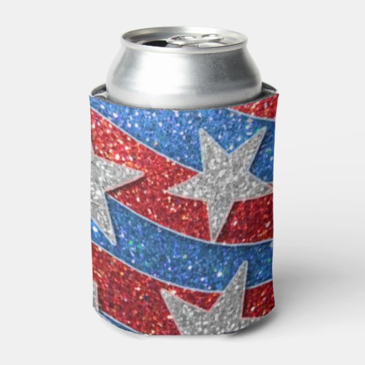 Red White Blue Glitzer American Flag Stars Streife Dosenkühler (Kanne Vorderseite)