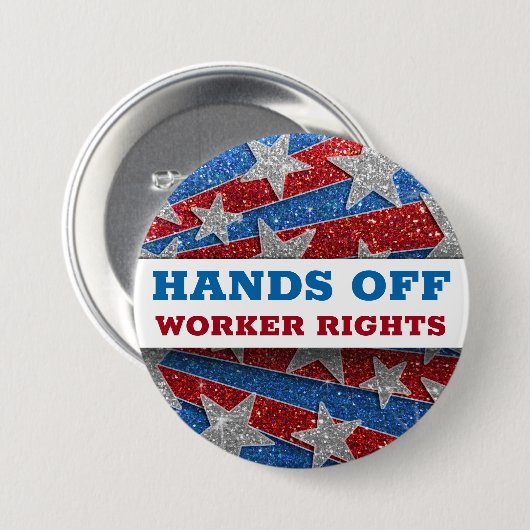 Red White Blue Glitzer American Protest Hands Off Button (Vorne & Hinten)