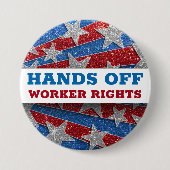 Red White Blue Glitzer American Protest Hands Off Button (Vorderseite)