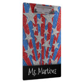 Red White Blue Glitzer Lehrer Klassenname Klemmbrett (Rechts)