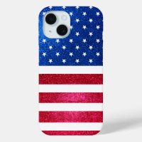 Red White Blue Glitzer Patriotic American Flag