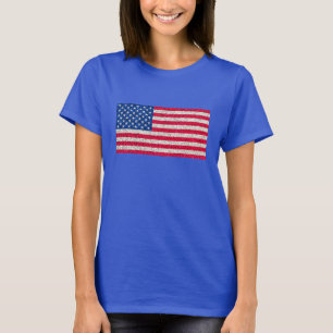 Red White Blue Glitzer Patriotic American USA Flag T-Shirt