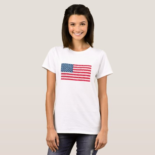 Red White Blue Glitzer Patriotic American USA Flag T-Shirt (Vorne ganz)