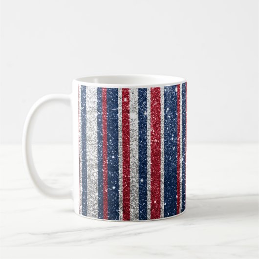 Red White Blue Glitzern Streifen Trendy Sparkle Gl Kaffeetasse (Links)