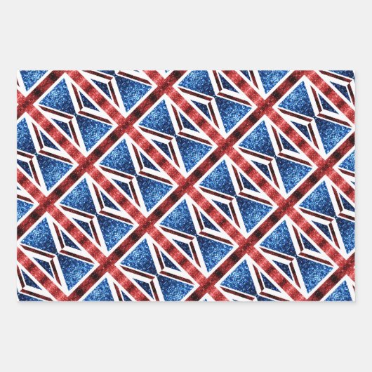 Red White Blue Glitzern UK flagge Wrapping Paper Geschenkpapier Set (Vorderseite 3)