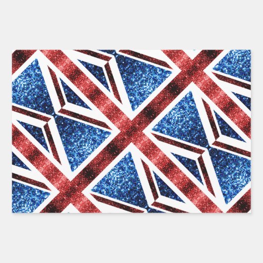 Red White Blue Glitzern UK flagge Wrapping Paper Geschenkpapier Set (Vorderseite 2)