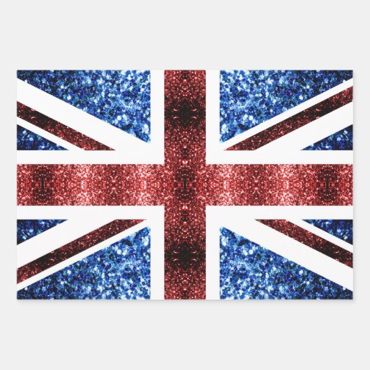 Red White Blue Glitzern UK flagge Wrapping Paper Geschenkpapier Set (Vorderseite)