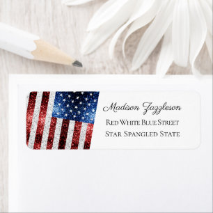 Red White Blue Glitzern USA Flagge