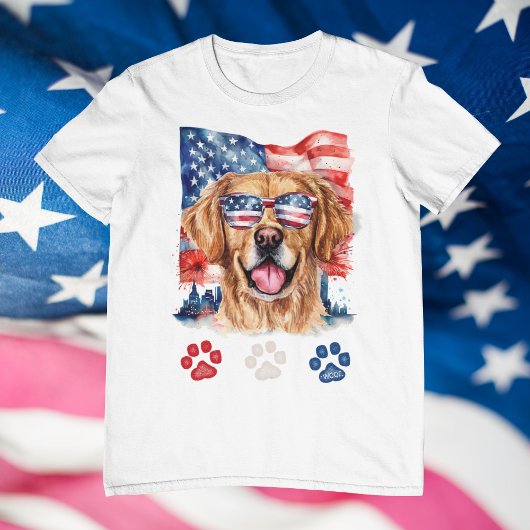 Red White Blue Golden Retriever Dog 4. Juli T-Shirt